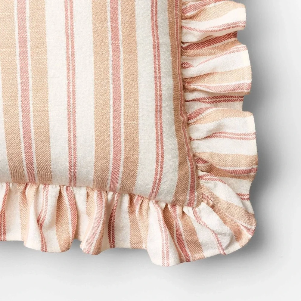 Square Woven Stripe Throw Pillow Ruffle Rose/Ivory - Threshold Studio McGee